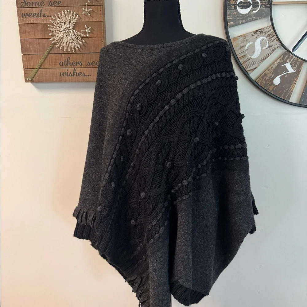 Anthropologie Sleeping on snow Poncho cabled cotillion wool alpaca pullover NWOT - Picture 5 of 14